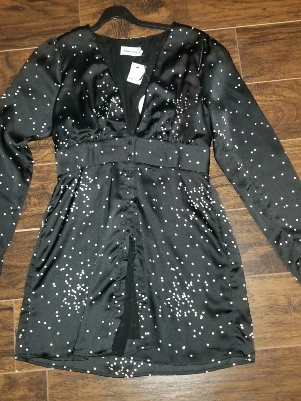 Line+Dot Black Mini Dress With White Dots